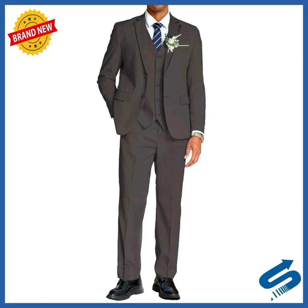 3-Piece Linen Suit Set Regular Fit Blazer Vest Pants for Wedding Business